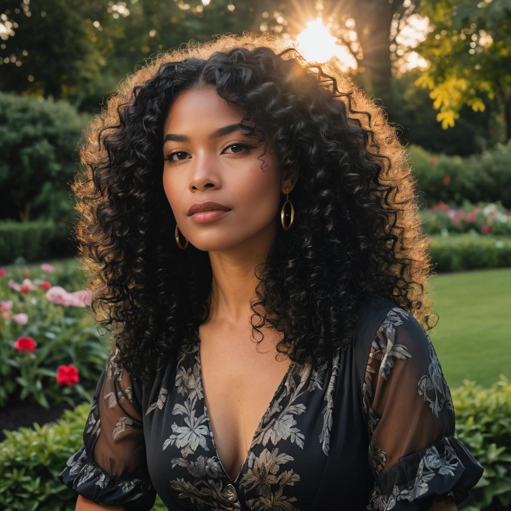 Confident Woman in Garden During Golden Hour Confident Woman in Garden During Golden Hour