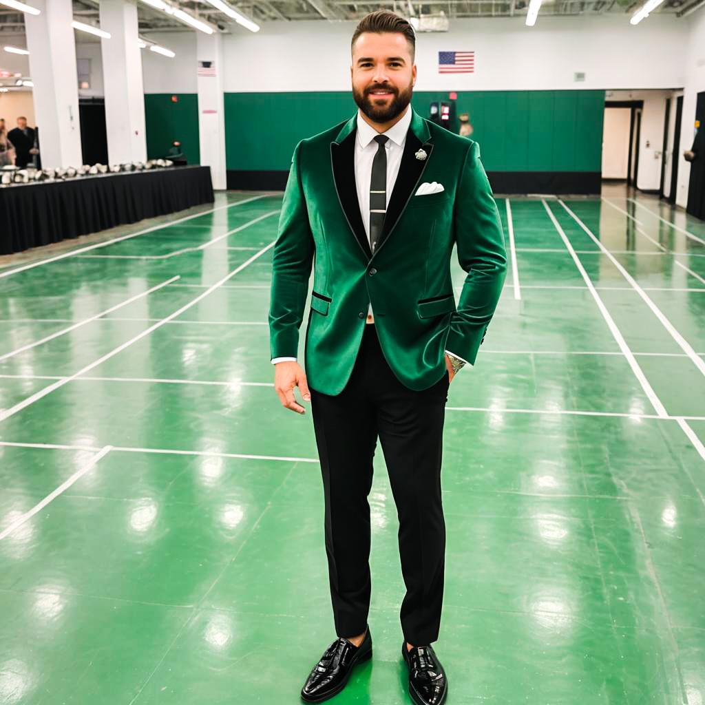 Stylish Man in Green Velvet Suit