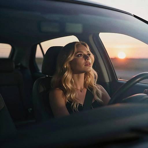 Young Woman Driving at Sunset Reflecting Gen Z Lifestyle