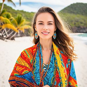 Cheerful Woman on Tropical Beach
