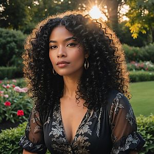 Confident Woman in Garden During Golden Hour