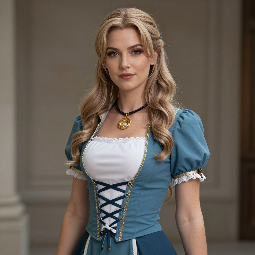 Young Woman in Vintage Blue Corset Dress Portrait