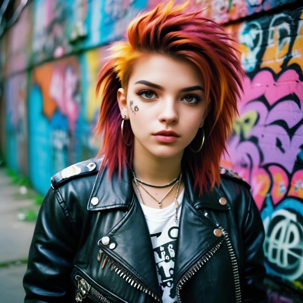 Bold Young Woman with Multicolored Mohawk in Urban Setting