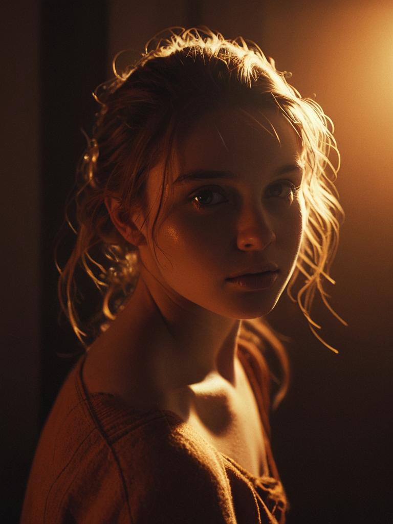 Warm Light Portrait of Young Woman in Chiaroscuro Style