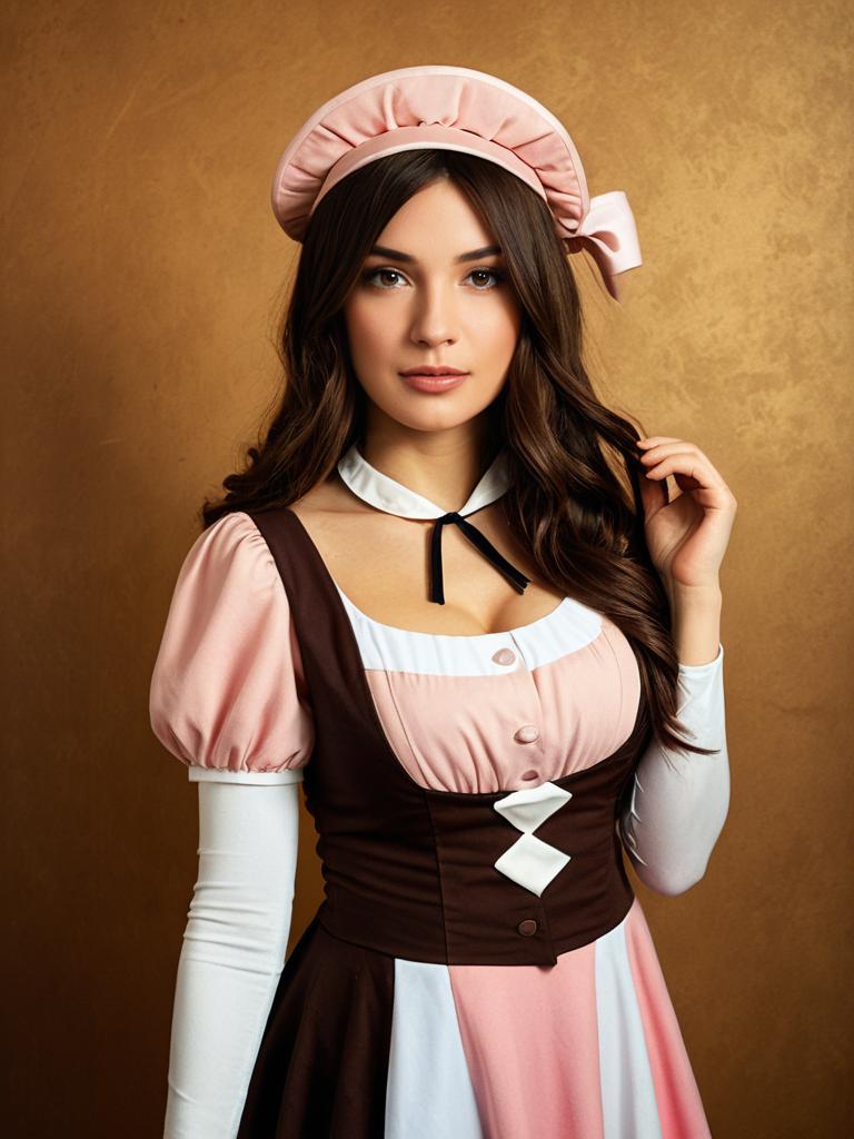 Woman Cosplay Wearing Neapolitan Costume Realistic Photo