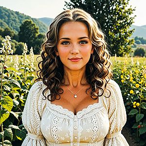 Confident Woman in Sunlit Flower Field
