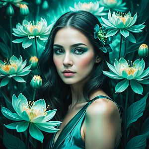Ethereal Woman with Lotus Blossoms