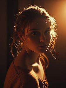 Warm Light Portrait of Young Woman in Chiaroscuro Style