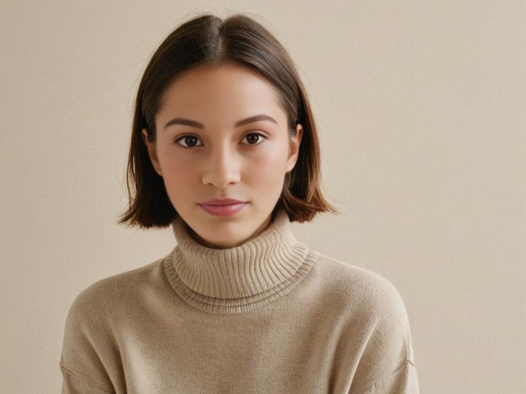 Elegant Woman in Beige Turtleneck