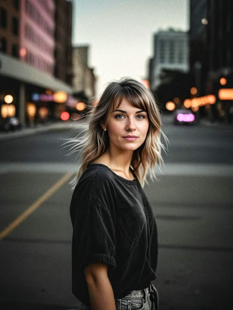 Confident Young Woman in Urban Dusk