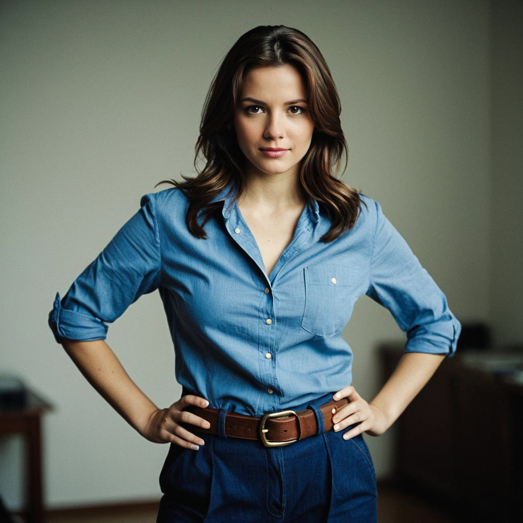 Confident Woman in Casual Blue Outfit Confident Woman in Casual Blue Outfit