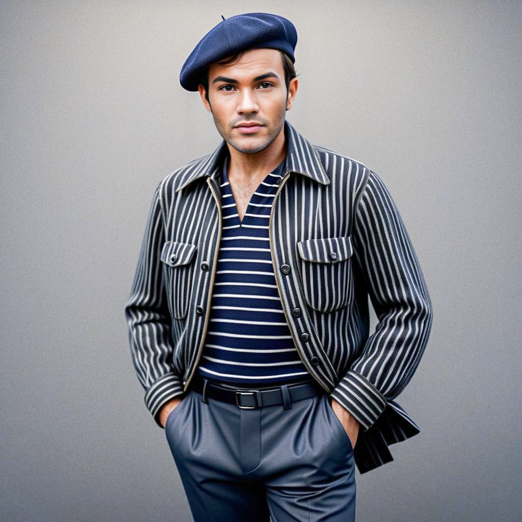 Stylish man in striped jacket and beret