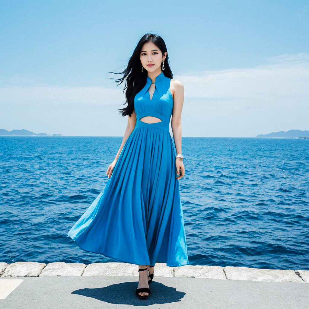 Woman in Blue Dress by the Ocean Woman in Blue Dress by the Ocean