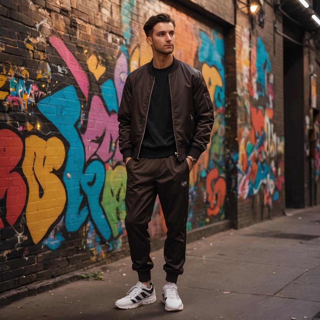 Stylish Man in Front of Graffiti Wall