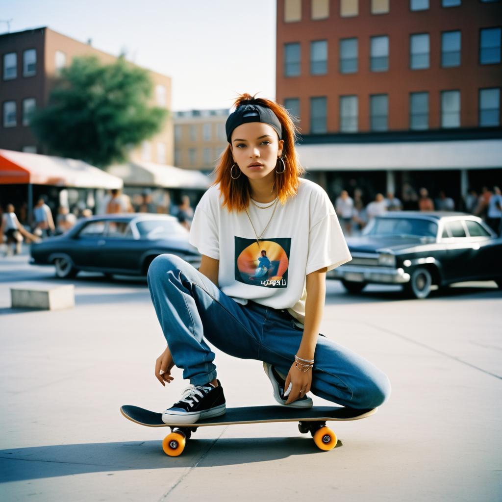 Confident Young Woman on Skateboard