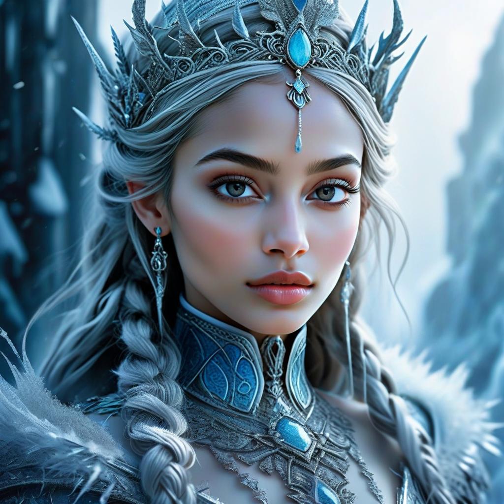 Regal Fantasy Queen in Icy Blue Armor