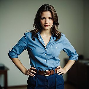 Confident Woman in Casual Blue Outfit