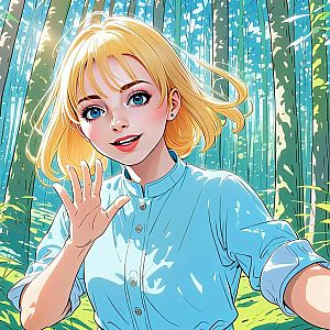 Cheerful Woman in Sunlit Forest