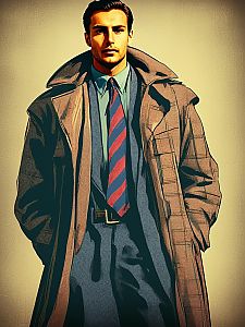 Stylish Man in Trench Coat - Retro Comic Art