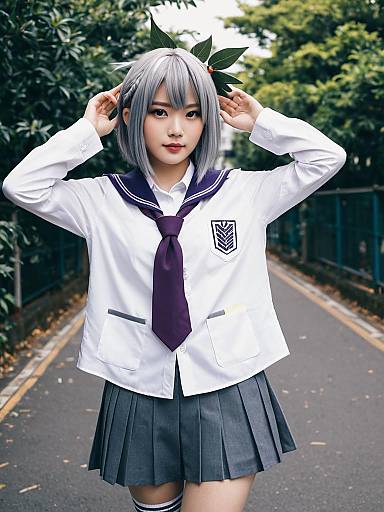 Realistic Akishimo KanColle Cosplay in School Uniform Outdoors