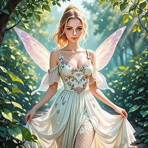 Ethereal Woman with Fairy Wings in Forest