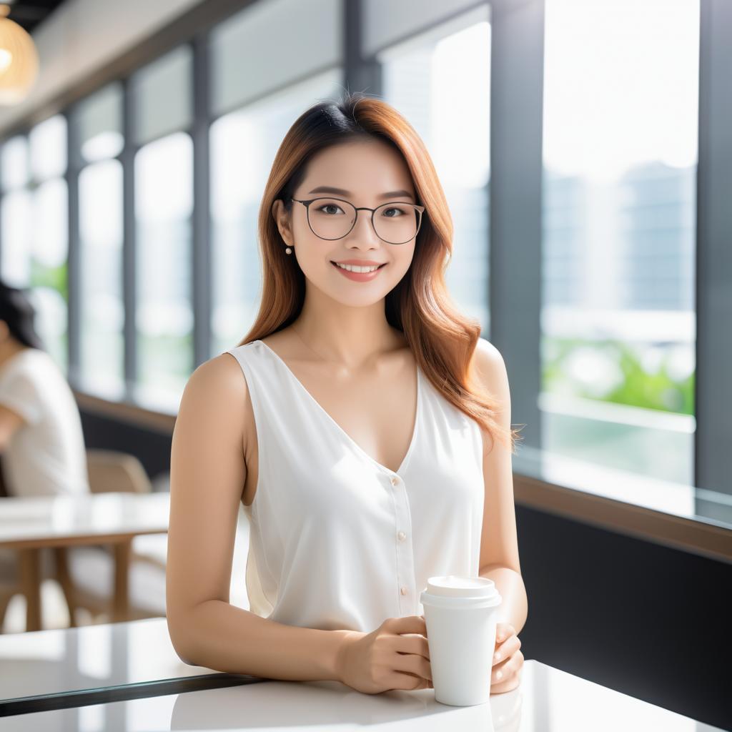 Confident Singaporean Woman in Modern Café