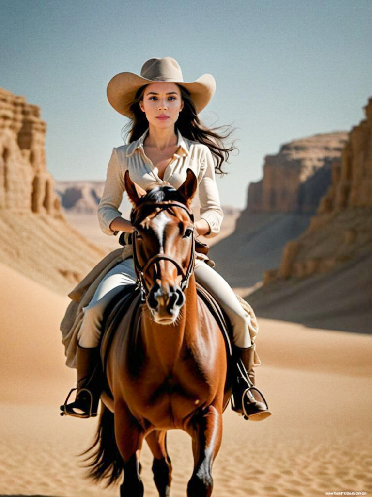 Woman Riding Horse in Desert Landscape