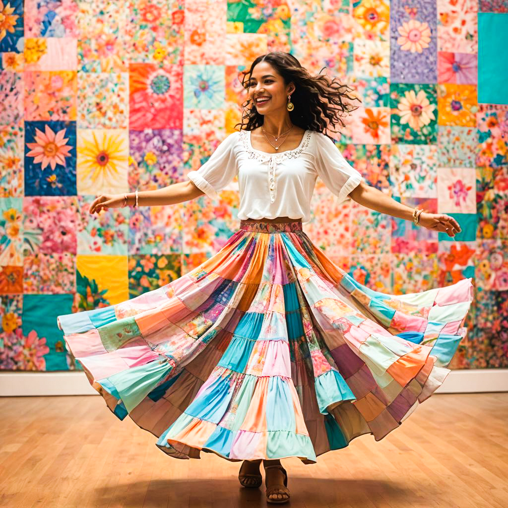 Joyful Woman Twirling in Colorful Skirt