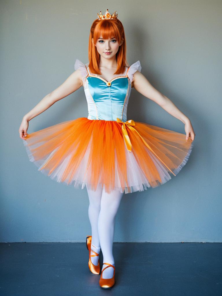 Ahiru Princess Tutu Inspired Ballerina Costume with Orange Tutu and Crown