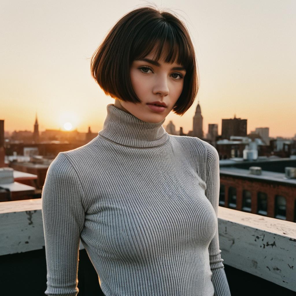 Young Woman on Rooftop at Sunset Young Woman on Rooftop at Sunset