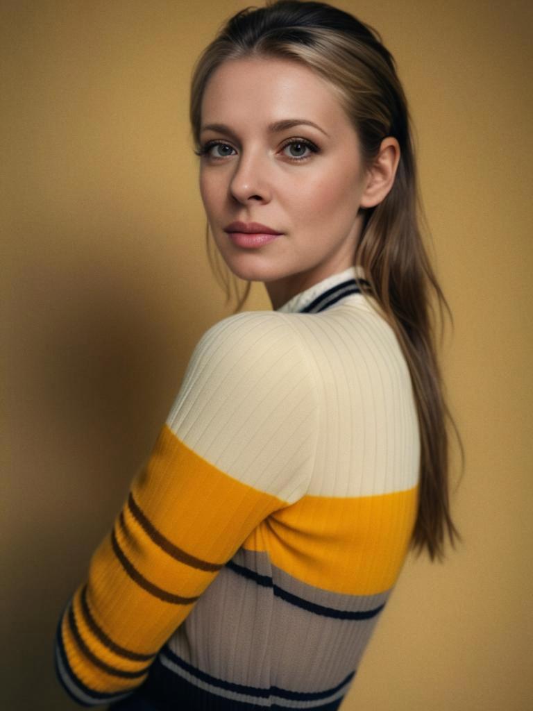 Stylish Woman in Color-Blocked Ribbed Sweater