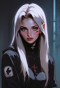 Digital Portrait of a Young Woman with Platinum Hair