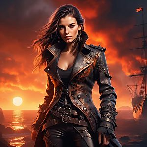Fierce Woman in Leather Jacket at Sunset