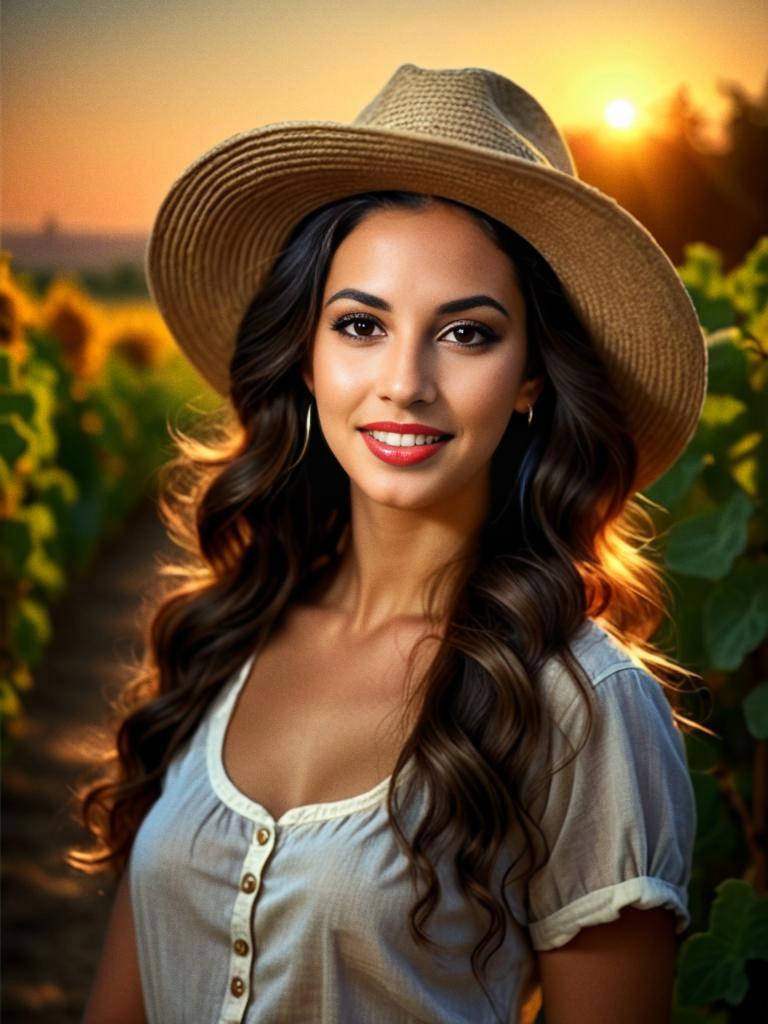 Woman in Vineyard with Straw Hat