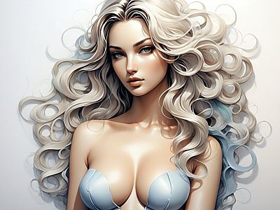 Digital Illustration of a Woman with Platinum Blonde Hair and Blue Top