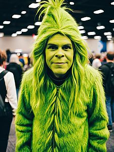 Man in Detailed Grinch Costume at Cosplay Convention