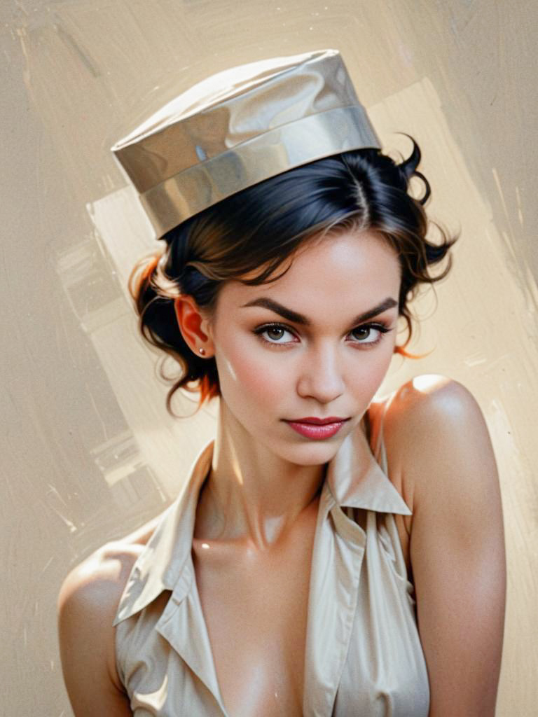 Elegant Woman in Metallic Hat Portrait