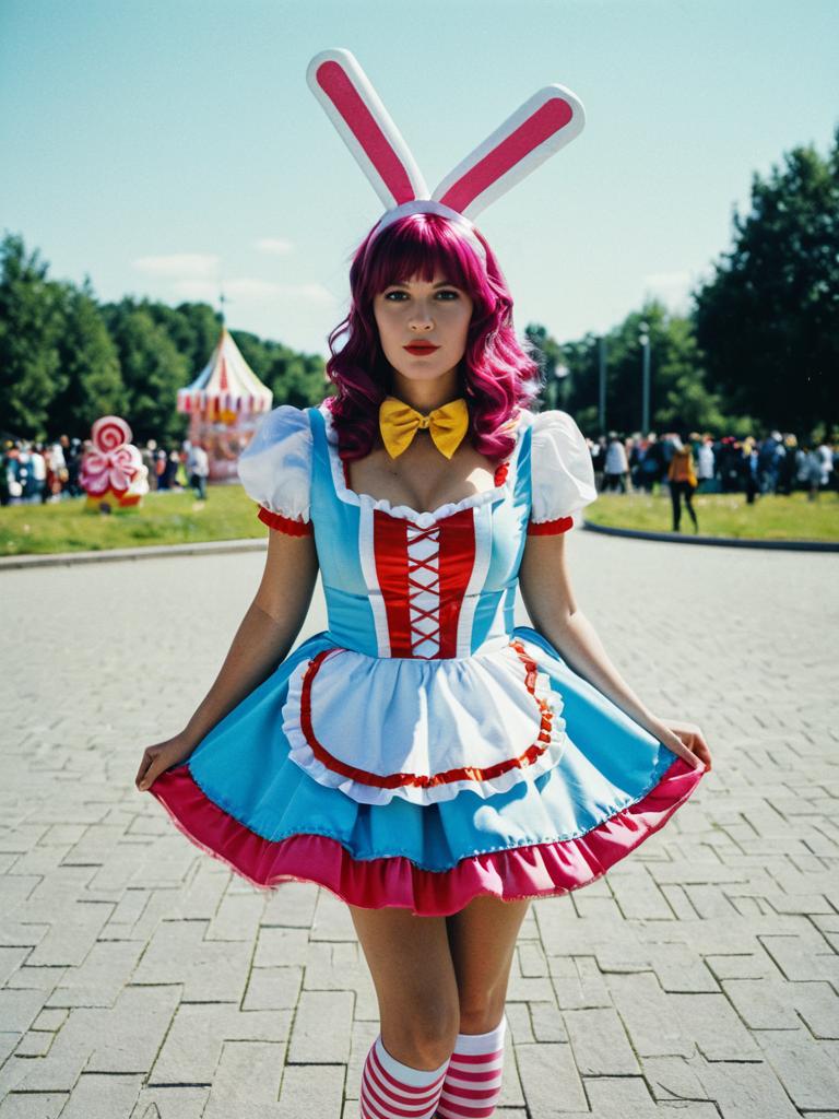 Woman in Candyland Costume Outdoor Cosplay Portrait in Daylight