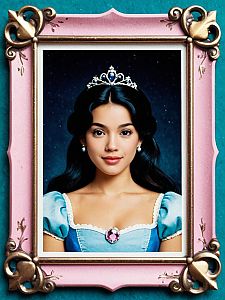 Disney Princess Portrait Woman in Blue Dress with Tiara in Ornate Frame