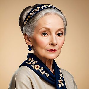Elegant Elderly Woman with Silver Hair and Navy Headband