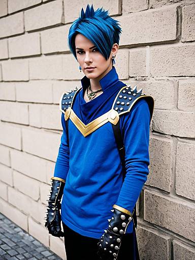 Dragon Quest 11 Blue-Haired Male Cosplayer in Fantasy Costume