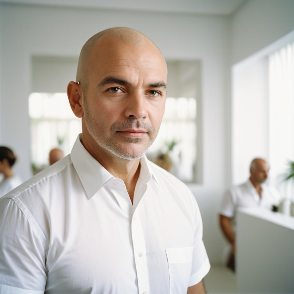 Confident man in white shirt in modern interior