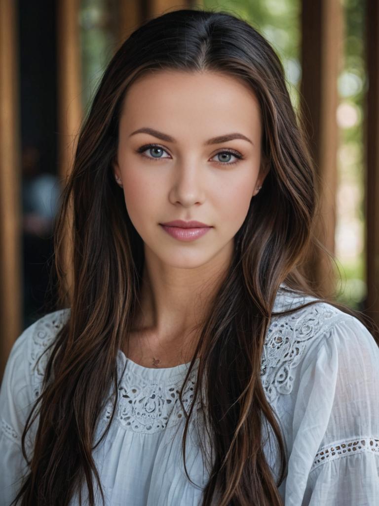 Casual Woman in White Embroidered Blouse