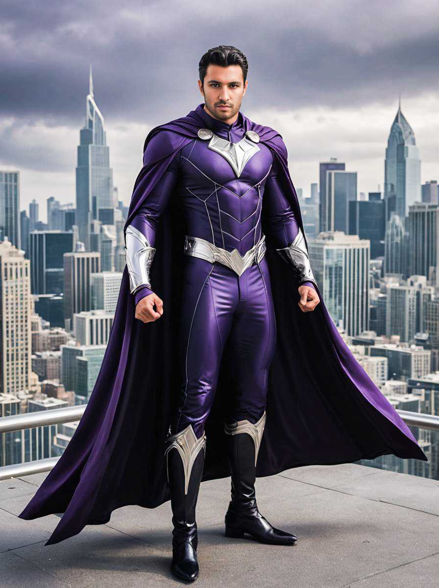 Count Nefaria in Purple Costume Against City Skyline