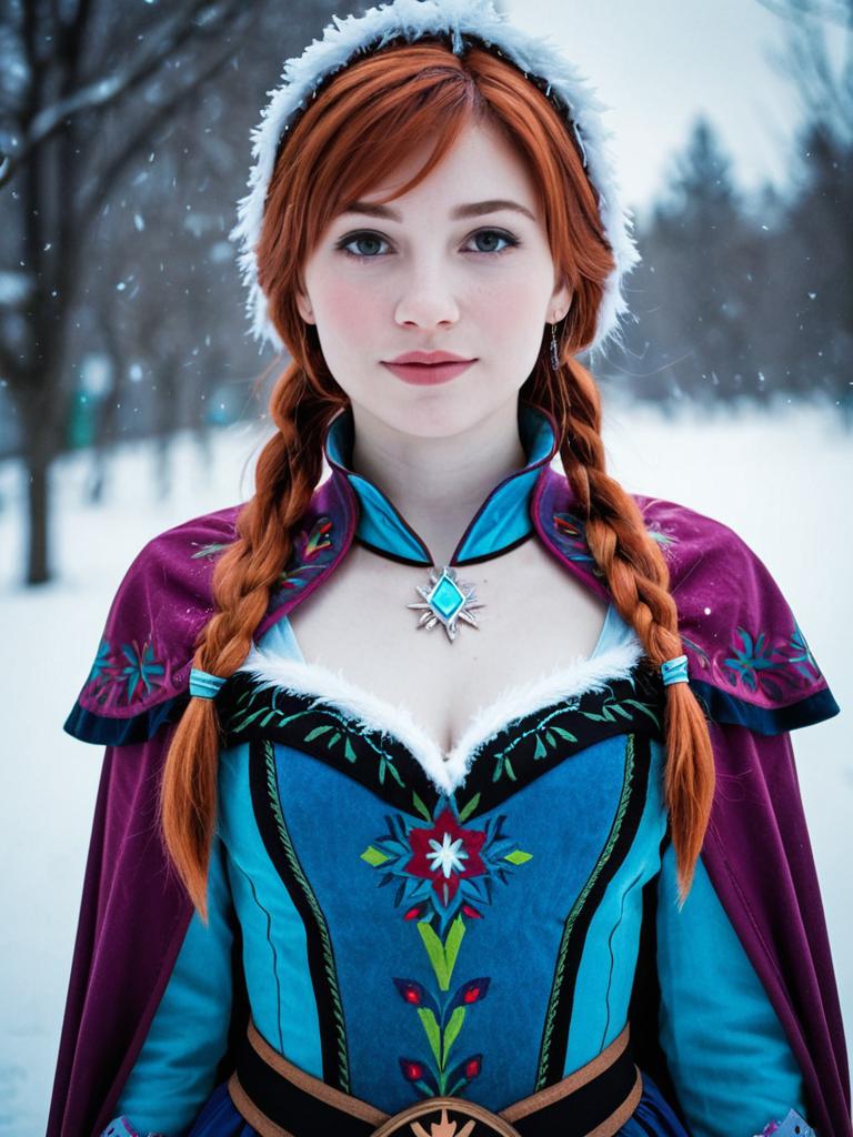 Woman in Traditional Winter Costume with Snowflakes