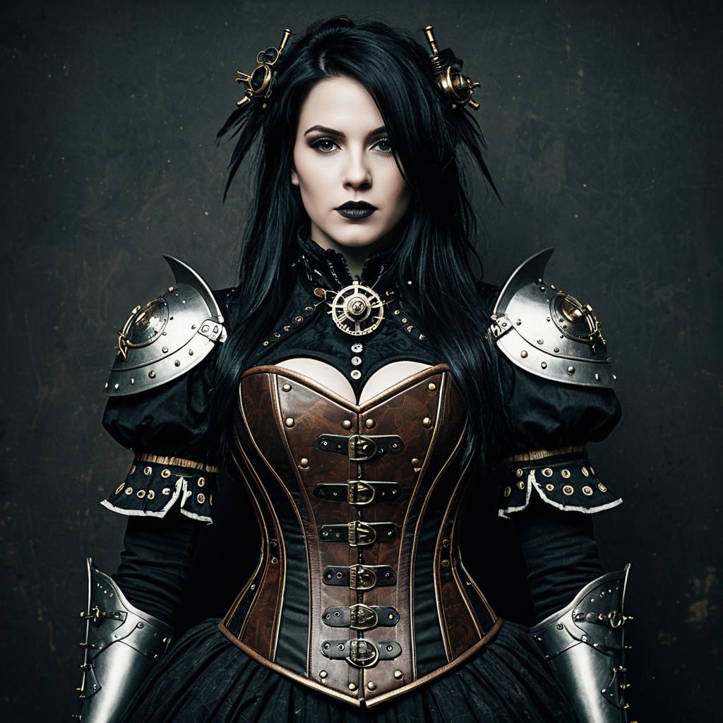 Steampunk Woman in Leather Corset and Armor Costume