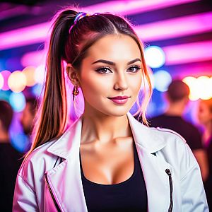 Confident Young Woman in Neon Environment