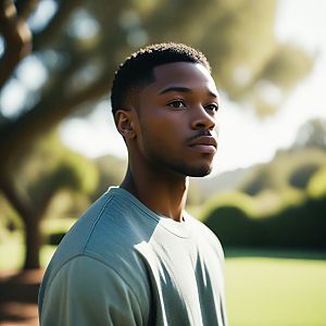 Thoughtful Young Man in Park
