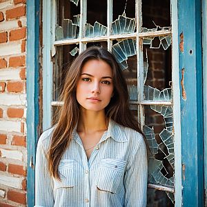 Young Woman by Weathered Window