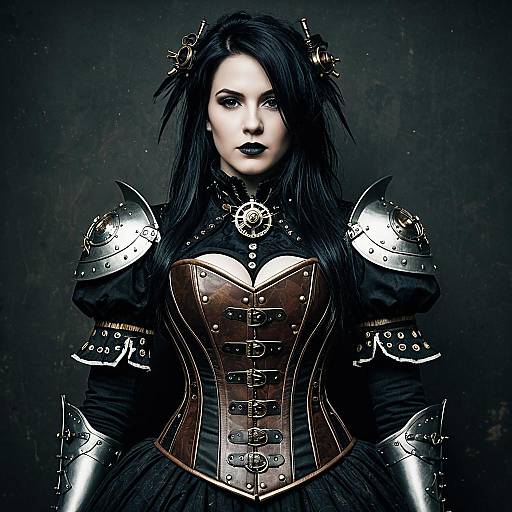 Steampunk Woman in Leather Corset and Armor Costume